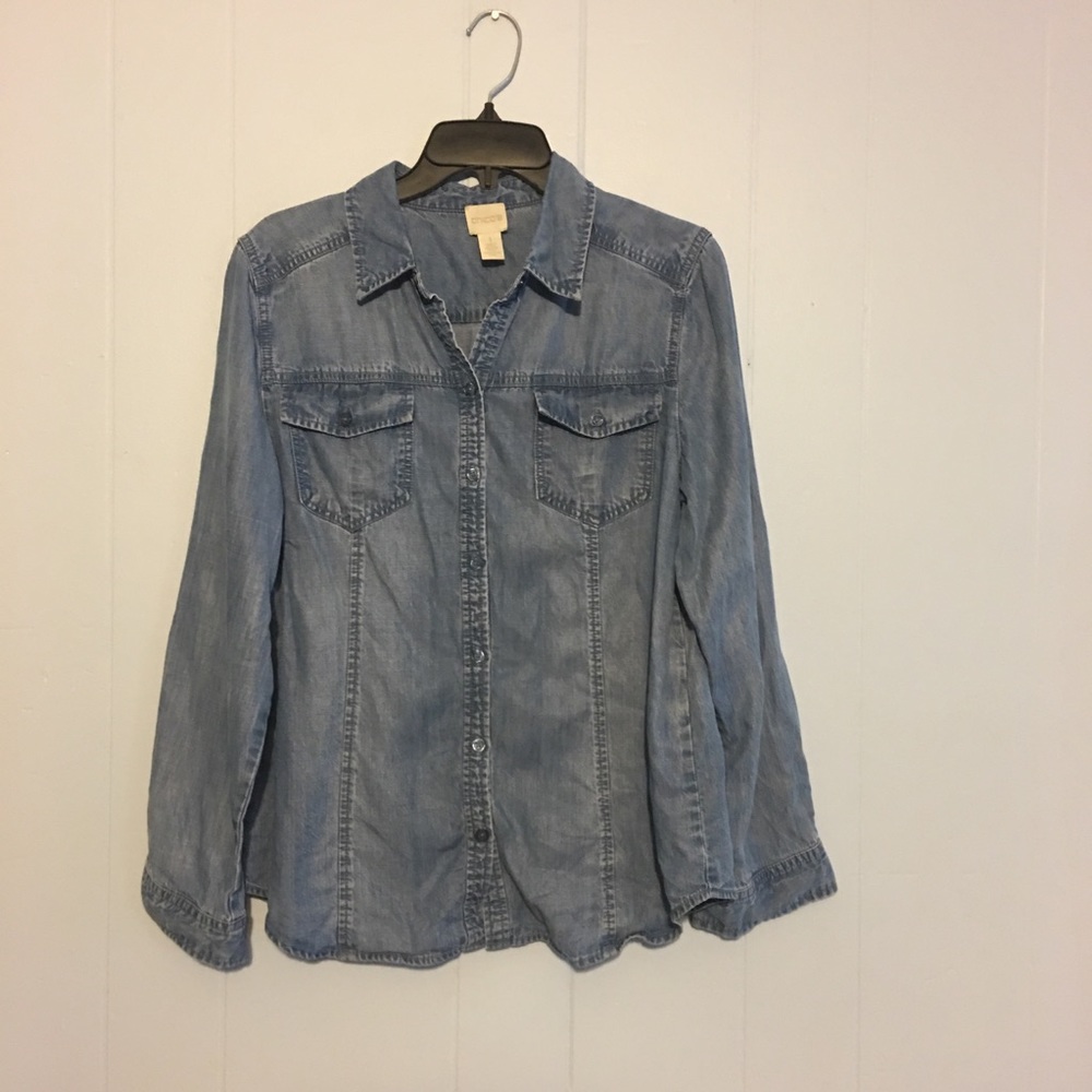 Chico’s denim button up top